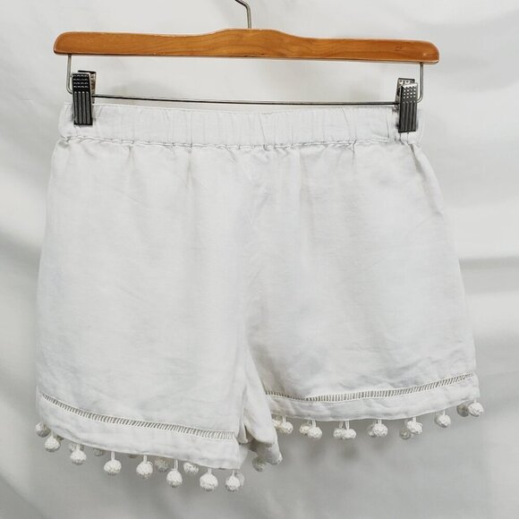 Club Monaco White Pom Trim Linen Elastic Waist Short Woven Pockets 00 (A-4) - Picture 4 of 10